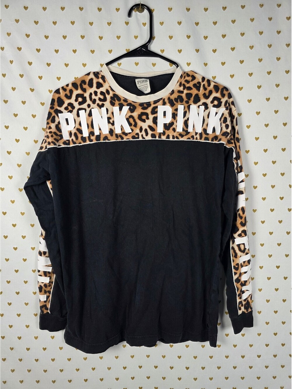 Victorias Secret PINK Leopard Cheetah Long Sleeve Logo Tee Shirt XS Flawed